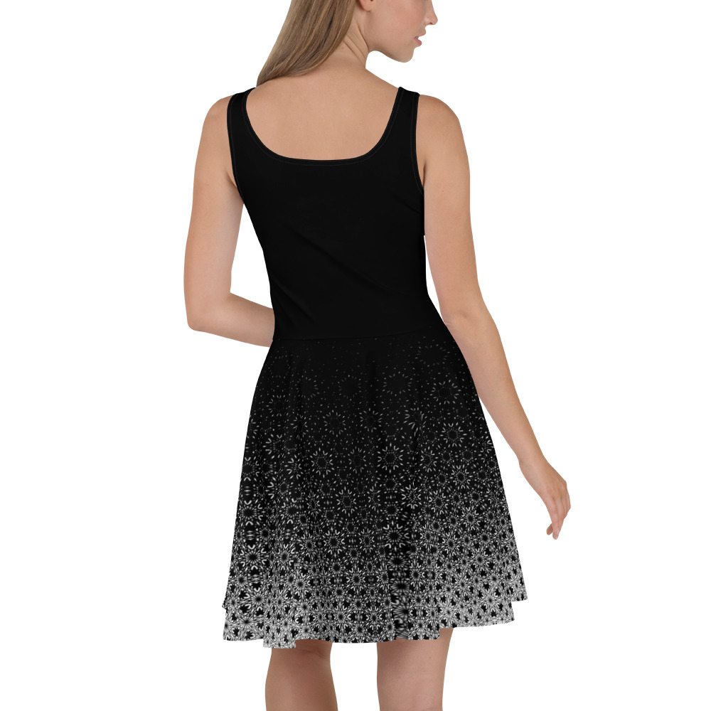 Skater dress with geometric pattern fading to black toward the top of the dress